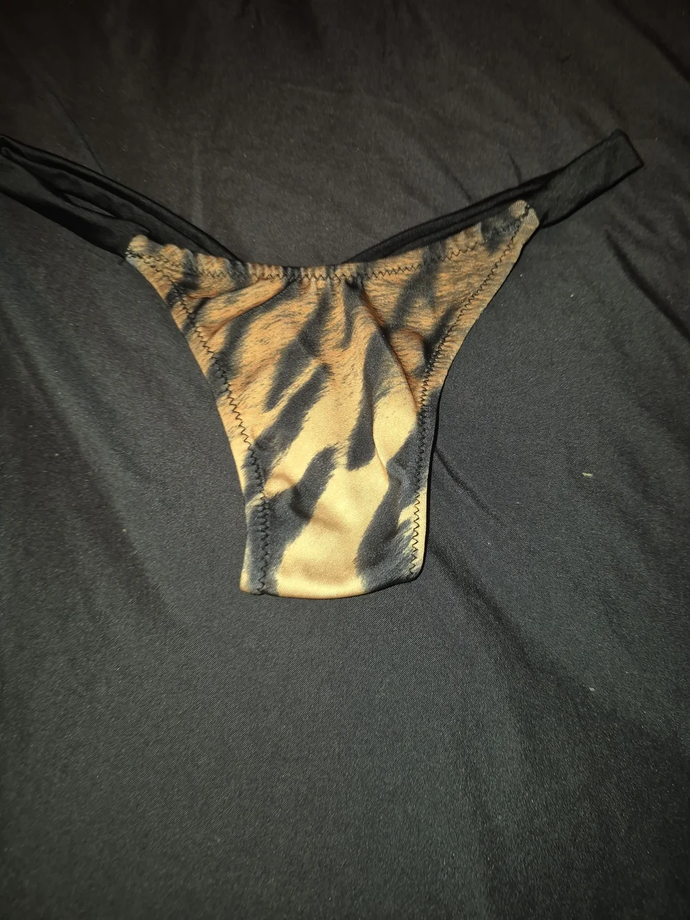 Tiger Print Bralette & Garter Shorts W 2 Thongs- Set